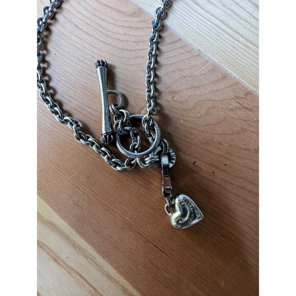 Juicy Couture Logo Heart Silver Tone Chain Link Toggle Necklace 16” - Picture 6 of 8